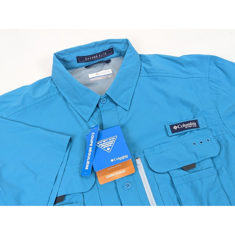 Columbia Fishing Shirt Mens Small Bahama Elite Upf 50 Aqua Blue Green PFG Omni - Picture 2 of 12